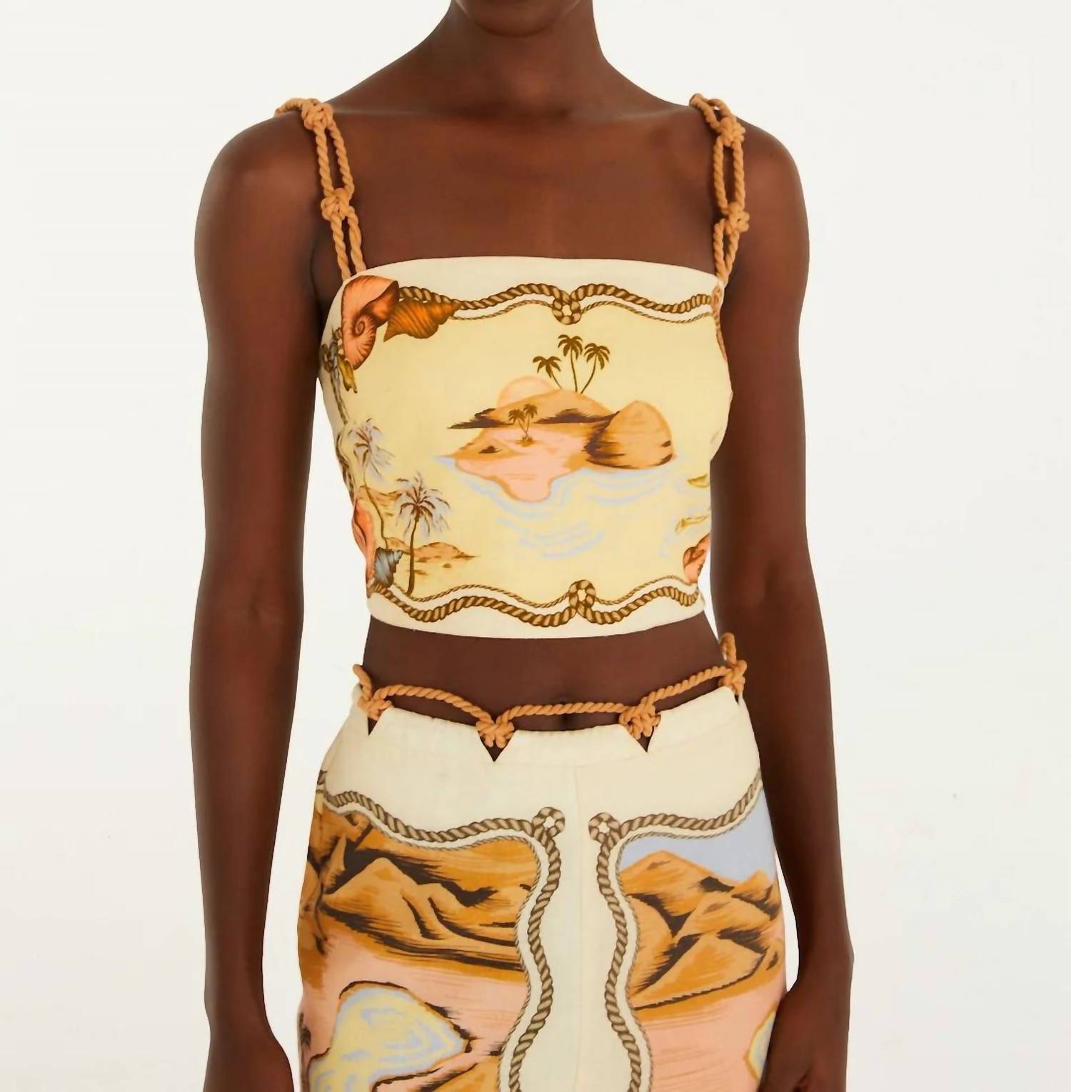 Farm Rio - Rio Souvenir Mixed Scarf Knot Strap Top