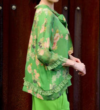 Curate Tie-neck Long Sleeve Blouse in green - women's blouse - alternate view