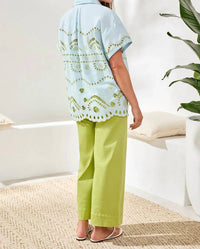 Tribal - Embroidered Poplin Short Sleeve Blouse