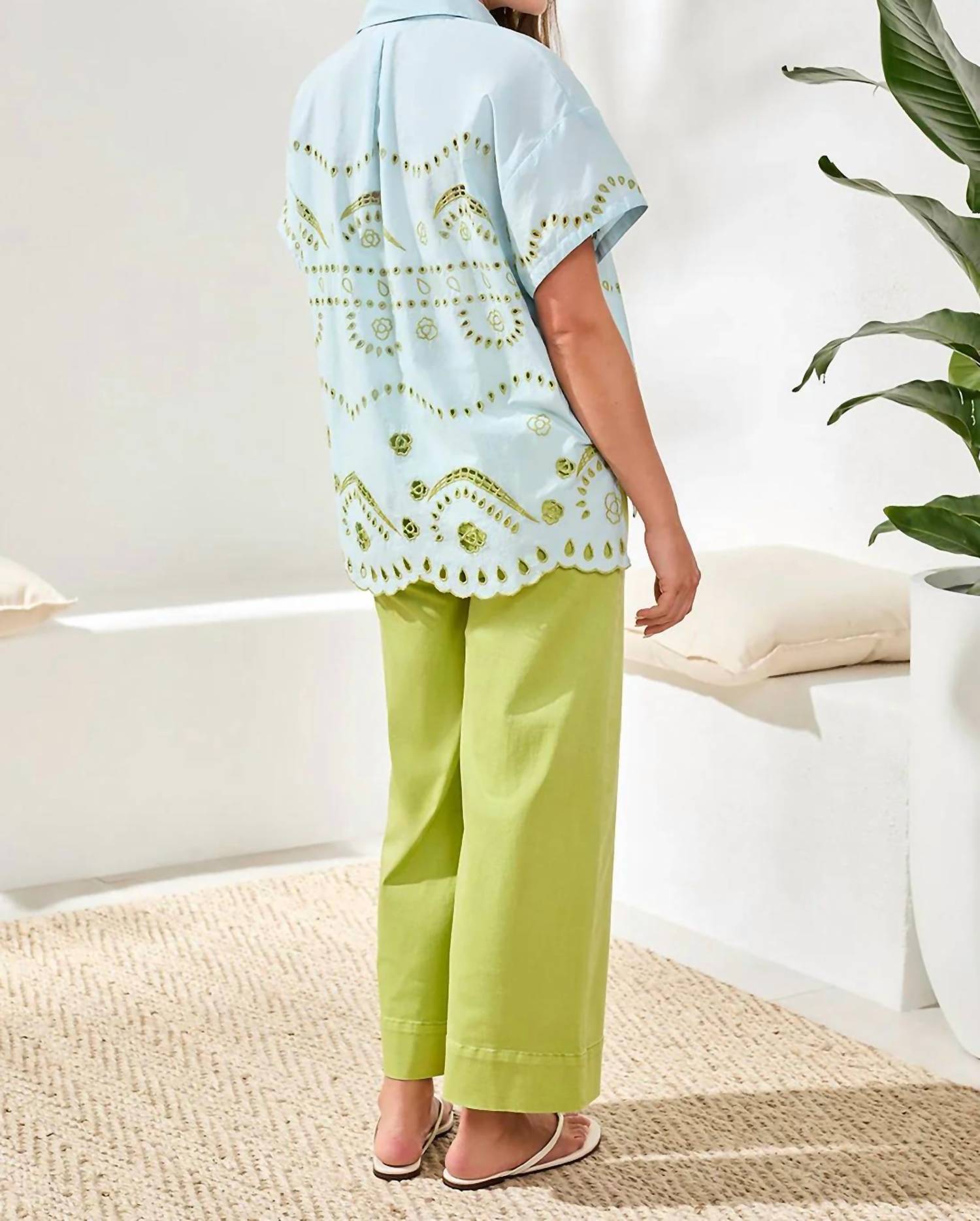 Tribal - Embroidered Poplin Short Sleeve Blouse