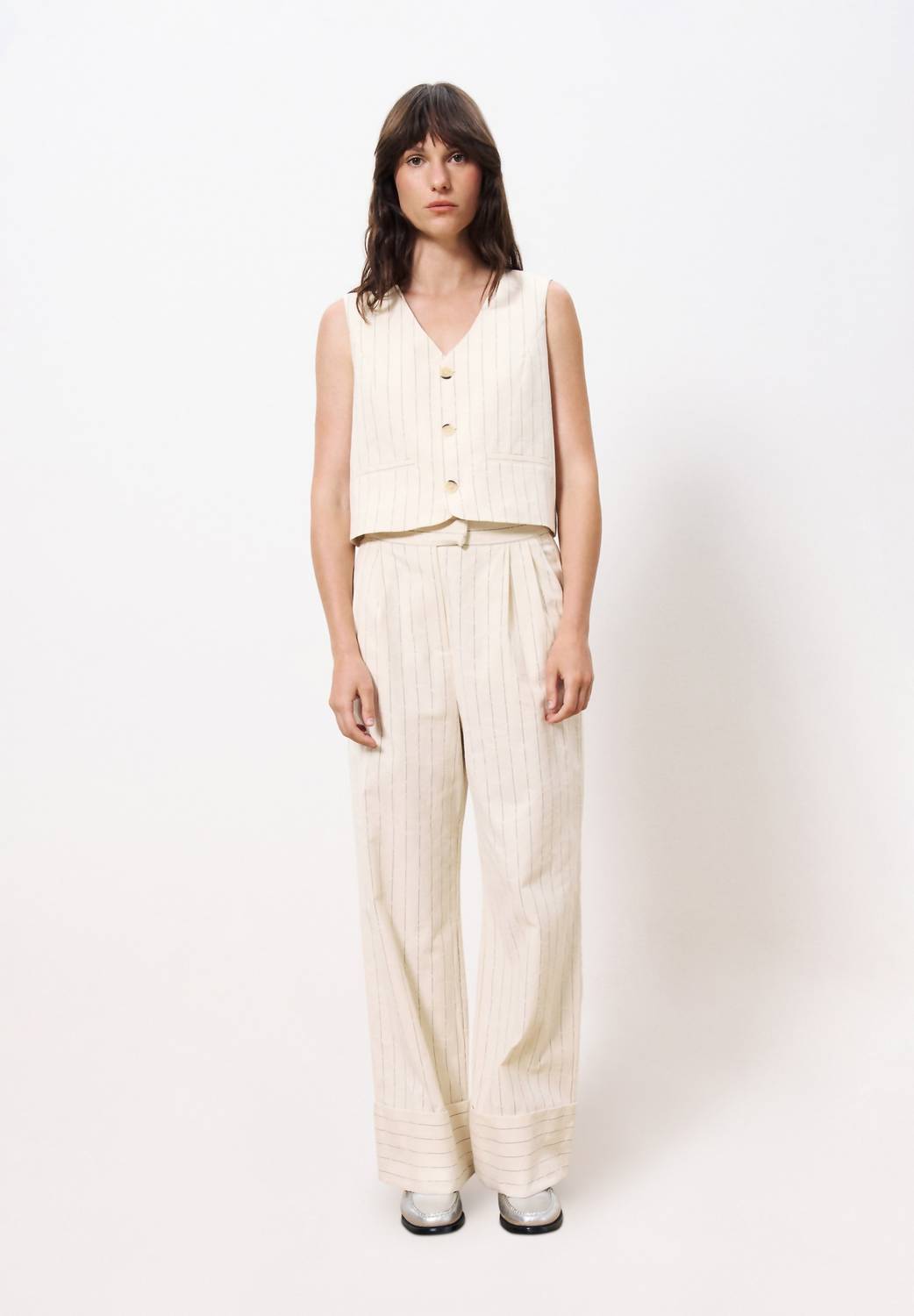 Frnch - Pinstripe Buttoned Vest Top