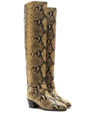 JIMMY CHOO Women's Beca 45mm Snake Print Boots in yellow - women's shoe