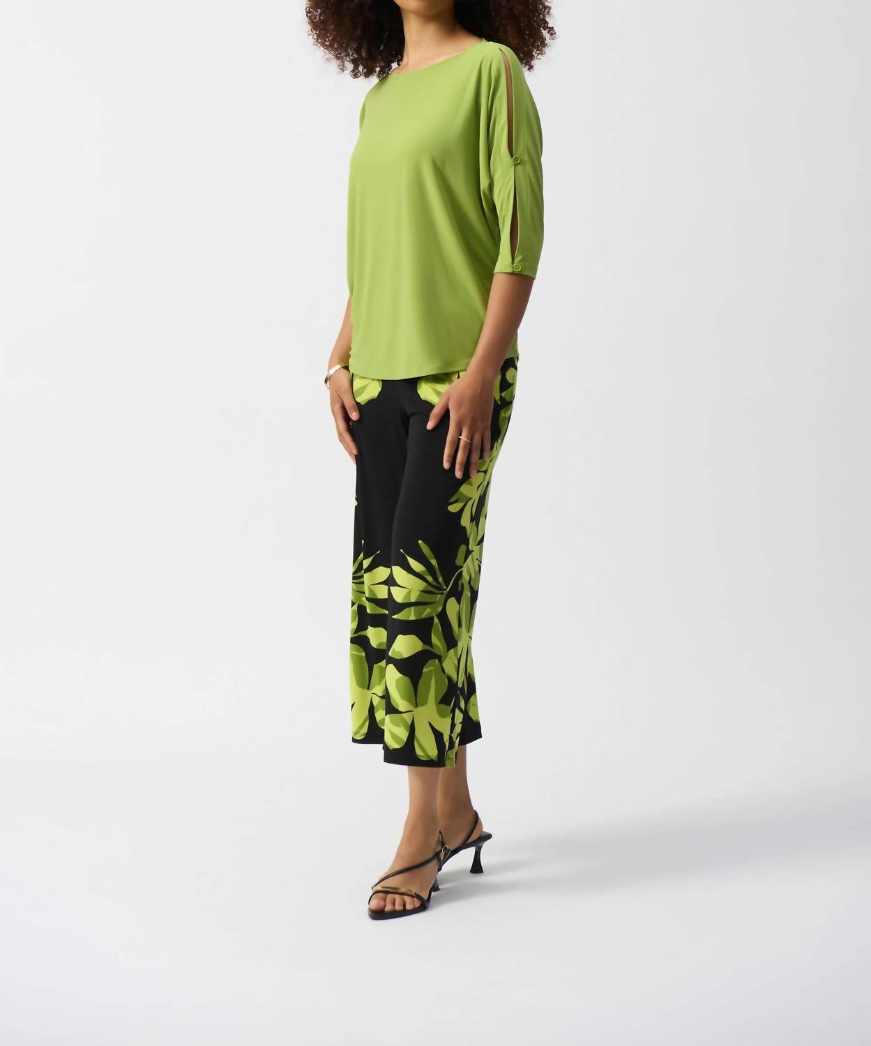 Joseph Ribkoff Boat Neck 3/4 Slit Sleeve Top in greenery - women's shirt - view 7