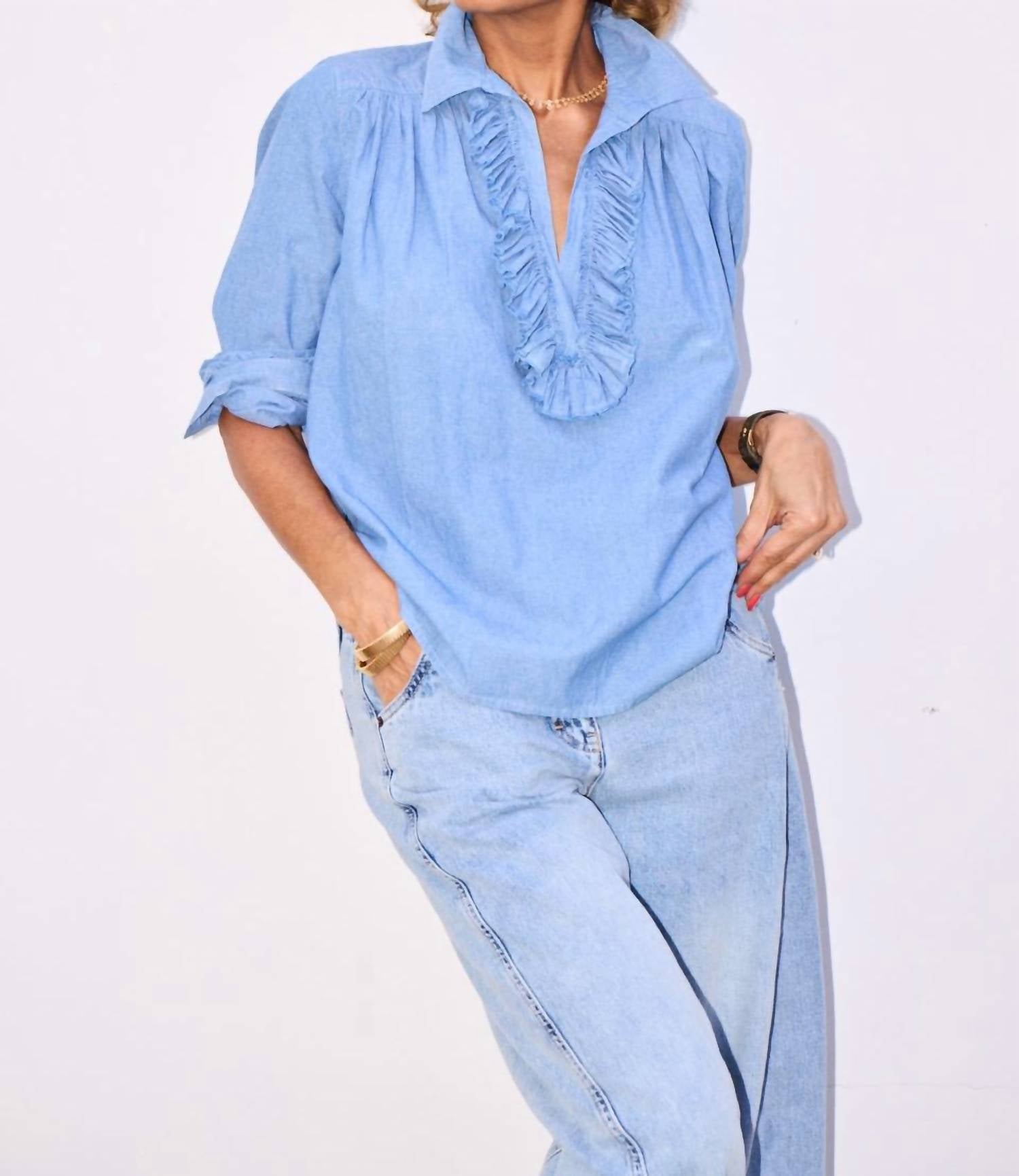 A SHIRT THING Women's Celine Denim Shirt in light wash - women's shirt
