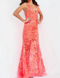 Jovani - Plunging Neckline Embellished Prom Dress