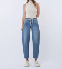Vervet By Flying Monkey - High Rise Elastic Waistband Wide Barrel Jeans