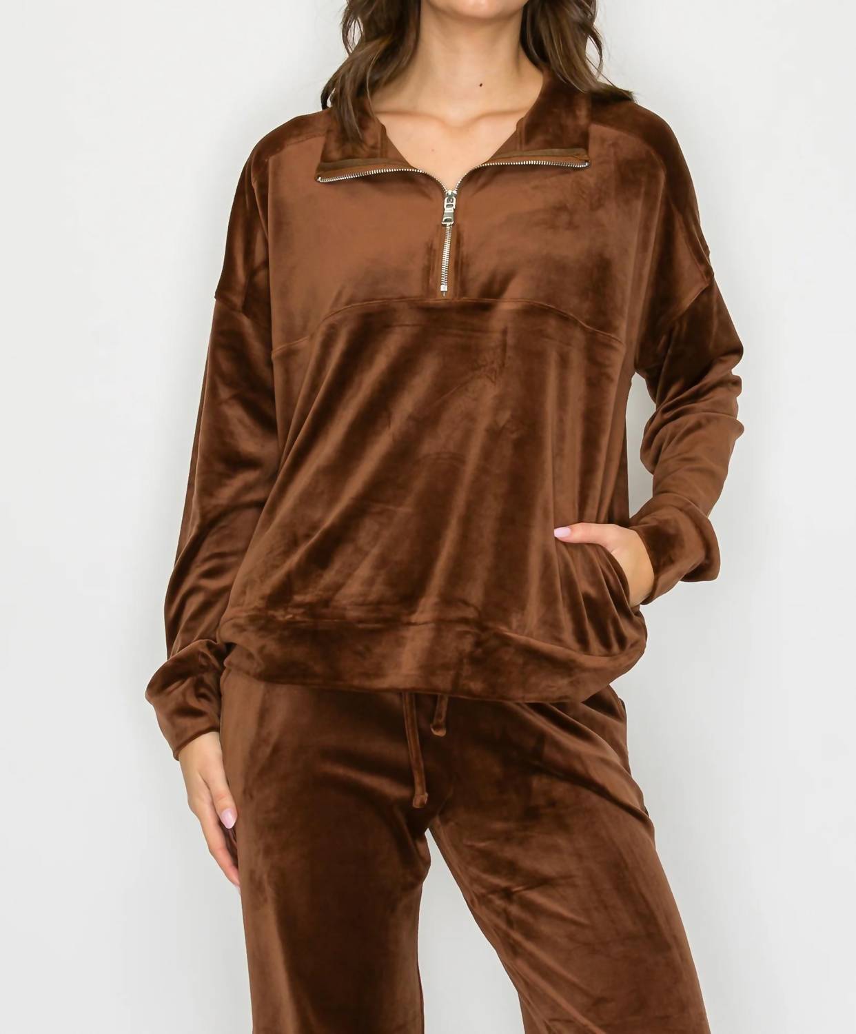 Knit Riot - Velour Quarter-zip Pullover Sweatshirt