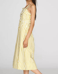 English Factory - Stripe Flower Appliqué Midi Dress