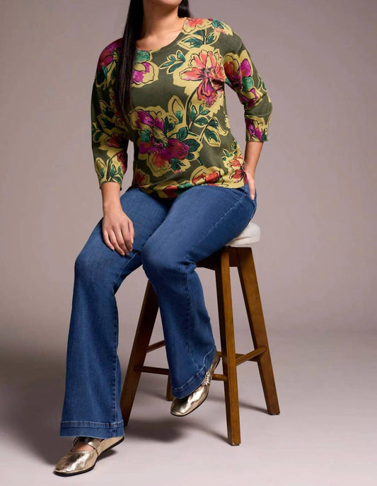 Tribal - Soft Yarn Three-quarter Sleeve Crewneck Sweater