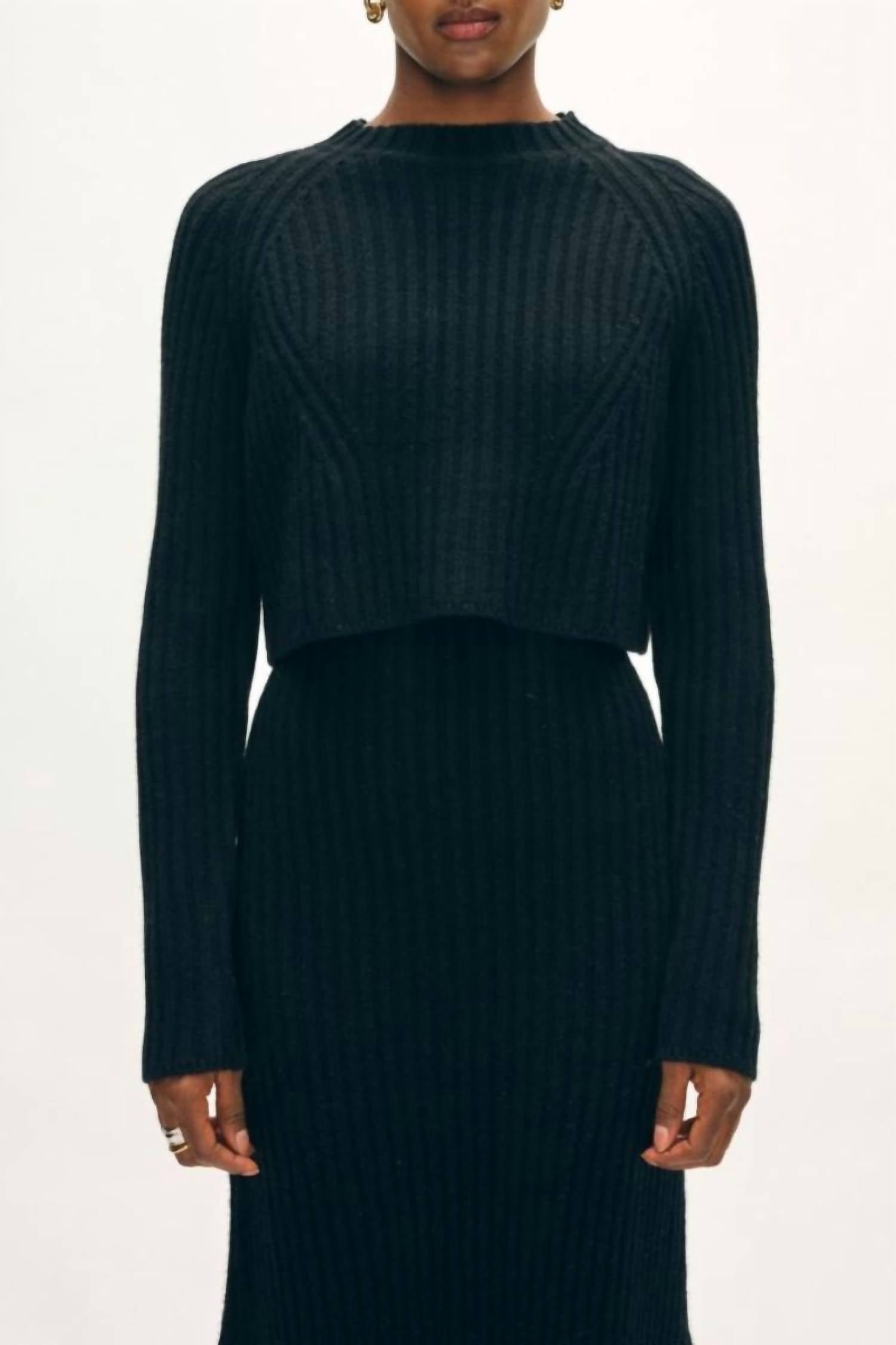 White + Warren - Cashmere Blend Cropped Ribbed Crew Sweater