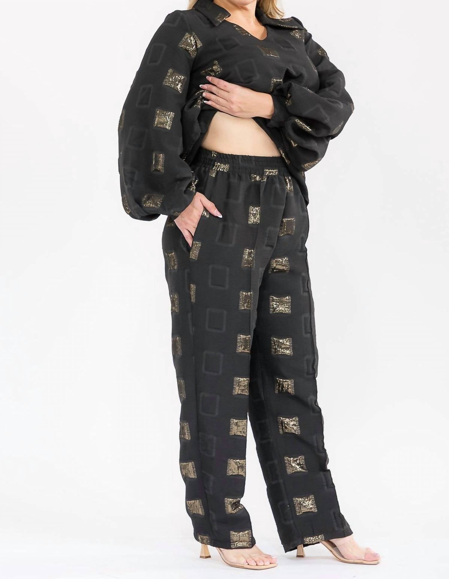 Karen T Design - Long Sleeve Top And Straight Pants Set