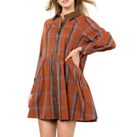 Thml - Plaid Contrast Leather Button Dress
