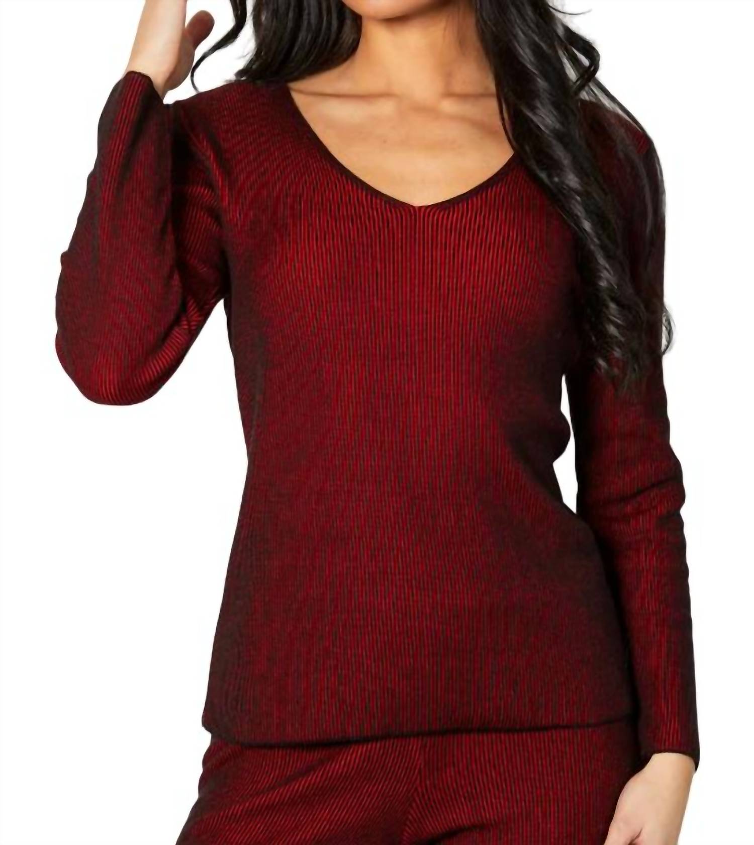 Two Tone Ribbed V-Neck Top