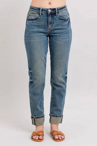 Judy Blue - Women's Melody Vintage Wash Panel Cuff Boyfriend Jeans