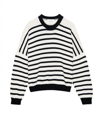 THE GREAT. Women's The Roll Neck Pullover Top in black and cream stripe - women's sweater - view 5