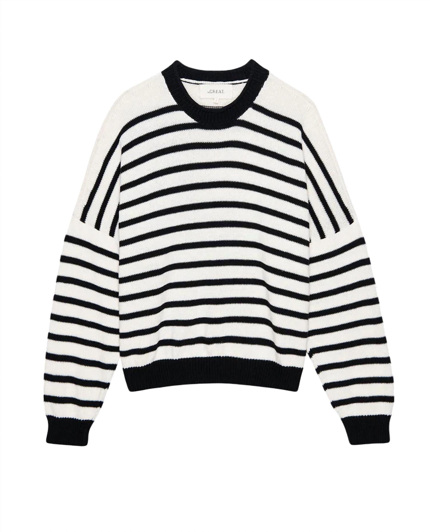 THE GREAT. Women's The Roll Neck Pullover Top in black and cream stripe - women's sweater - view 5