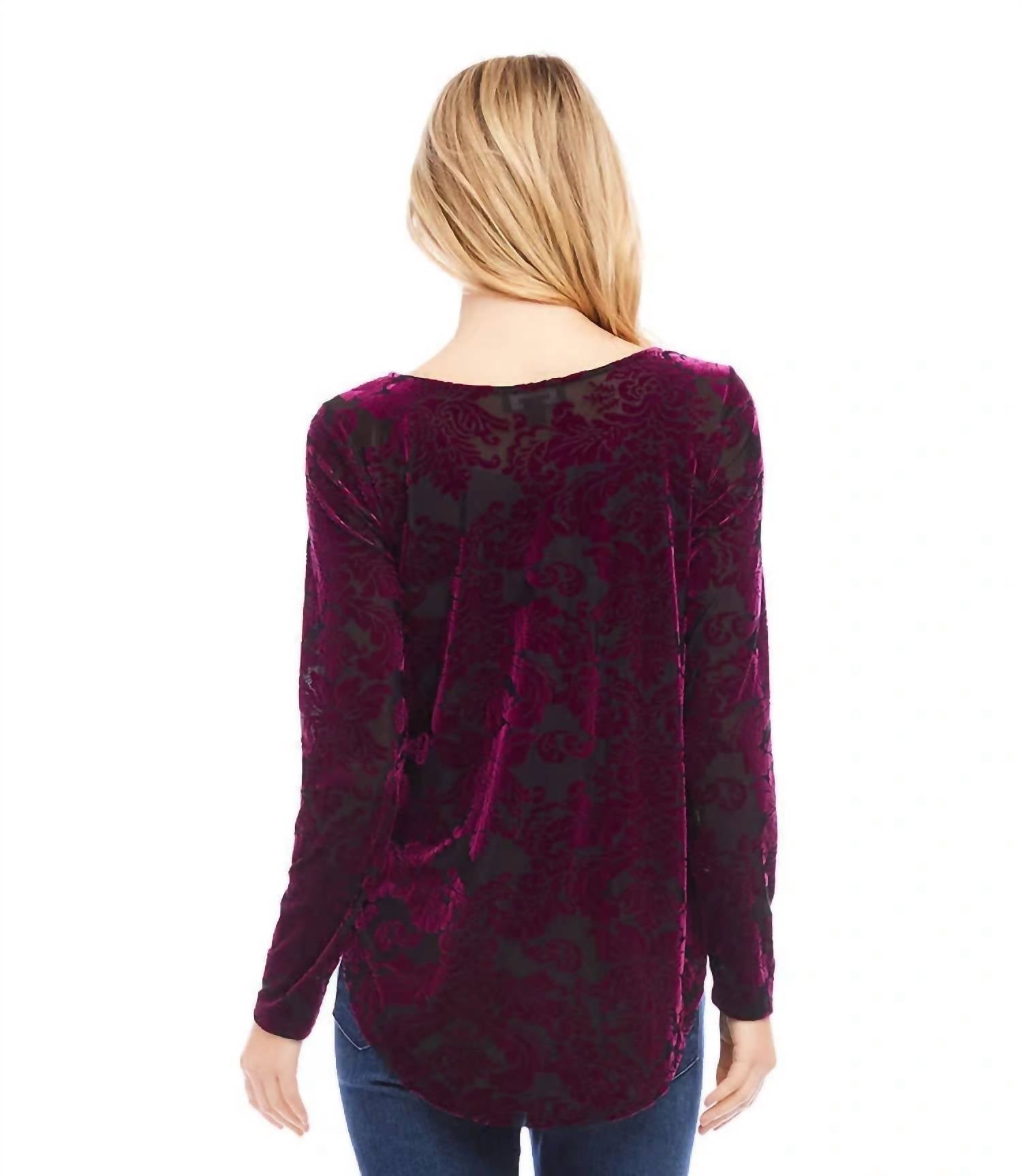 Karen Kane - Weslee Velvet Burnout Shirttail Top