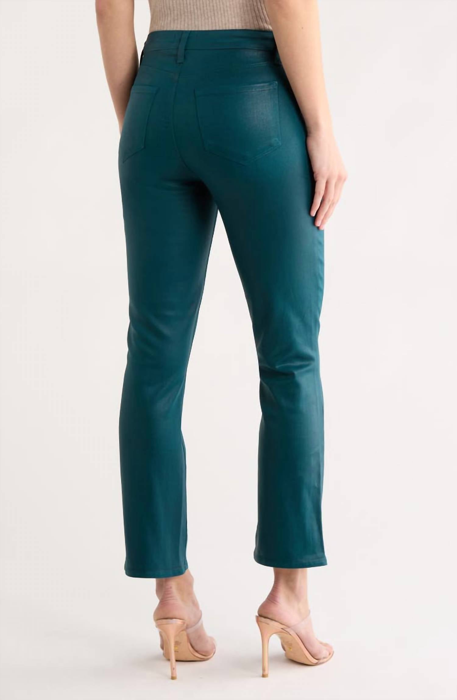 L'Agence Tati Coated Crop Micro Boot Jean in deep teal - women's pants - detail view