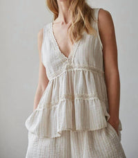 By Together - Striped Plunged V-neck Sleeveless Top