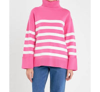 English Factory Striped Turtleneck Sweater in pink - women's cardigan