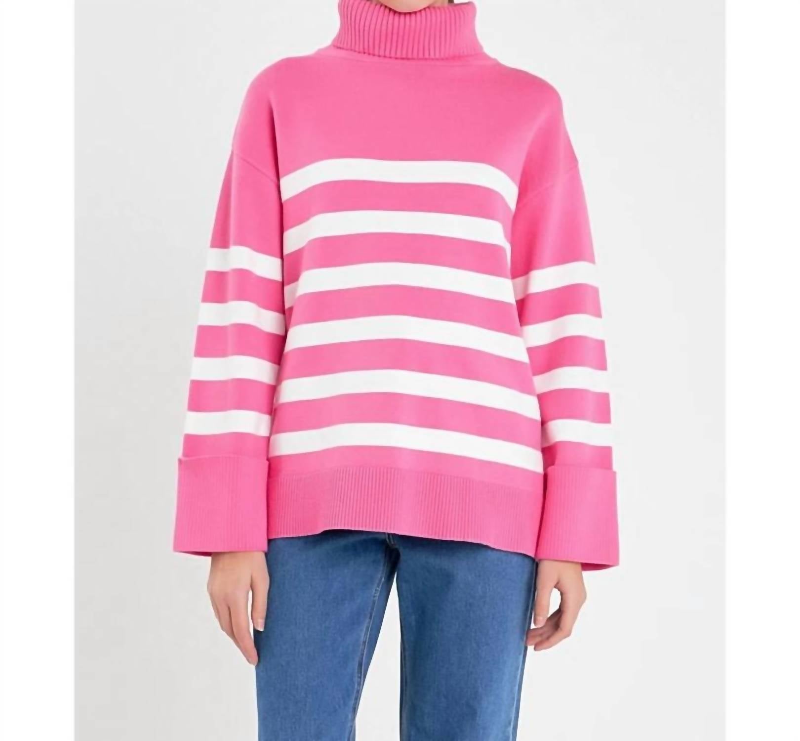 English Factory Striped Turtleneck Sweater in pink - women's cardigan