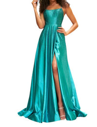 Sherri Hill - Scoop Neckline Lace Up Open Back Satin Prom Dress