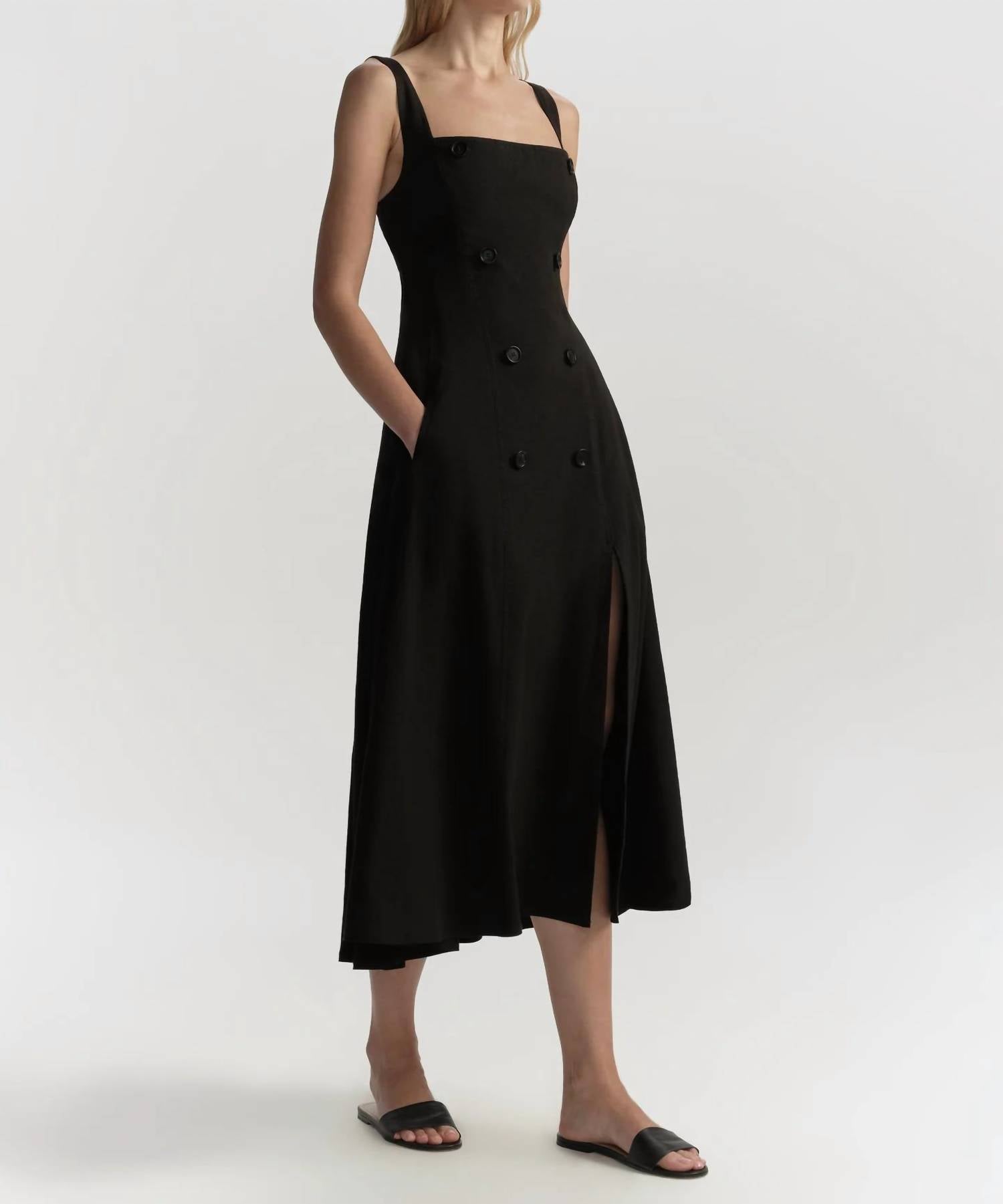 A.L.C. - Hayes Button Front Linen Midi Dress