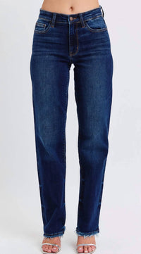 Judy Blue - Mid Rise Straight Leg Fray Hem Jeans