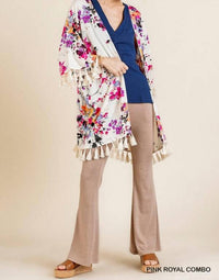 Umgee - Floral Frayed Tassel Kimono - Plus