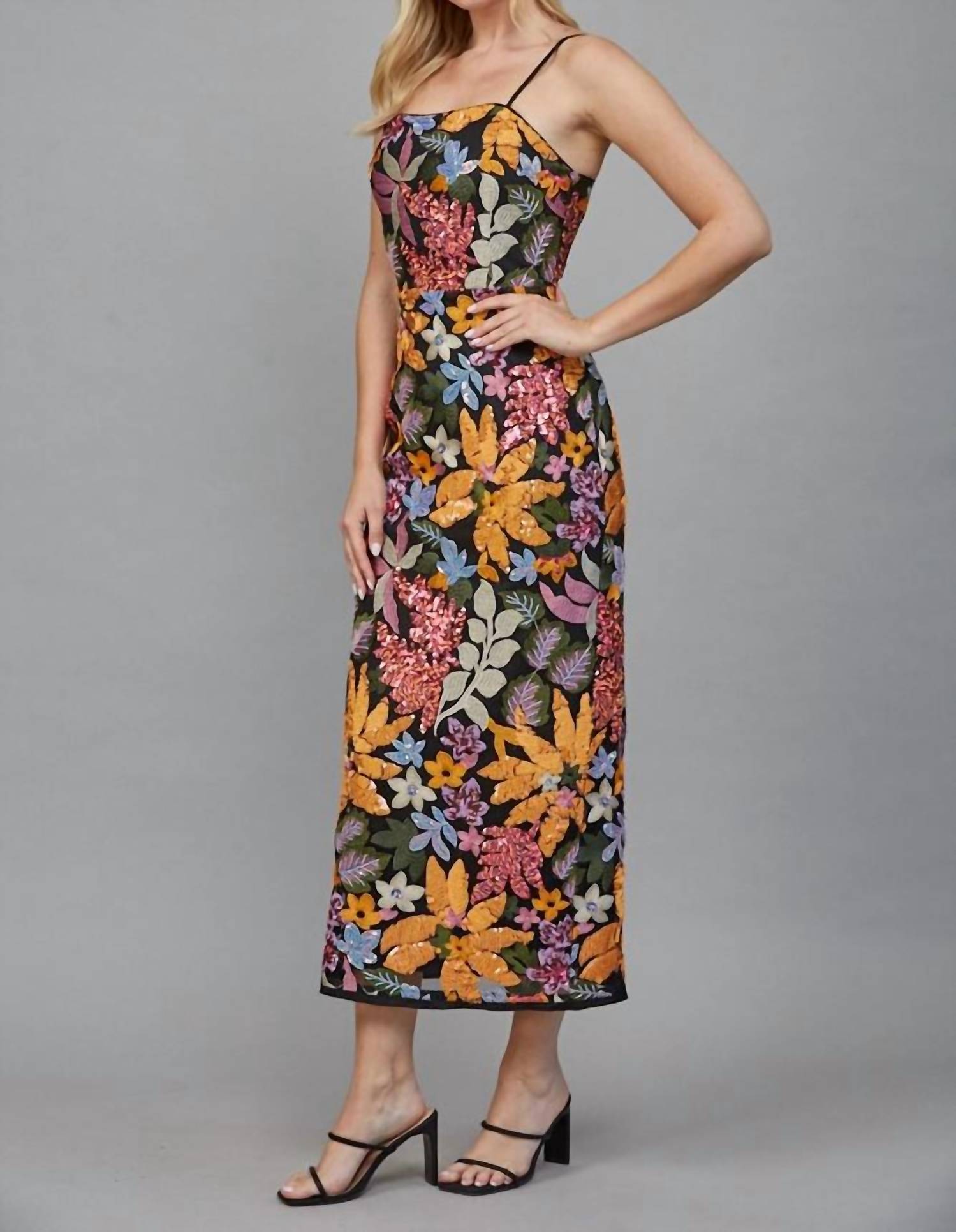Fate - Floral Sequin Embroidered Midi Dress