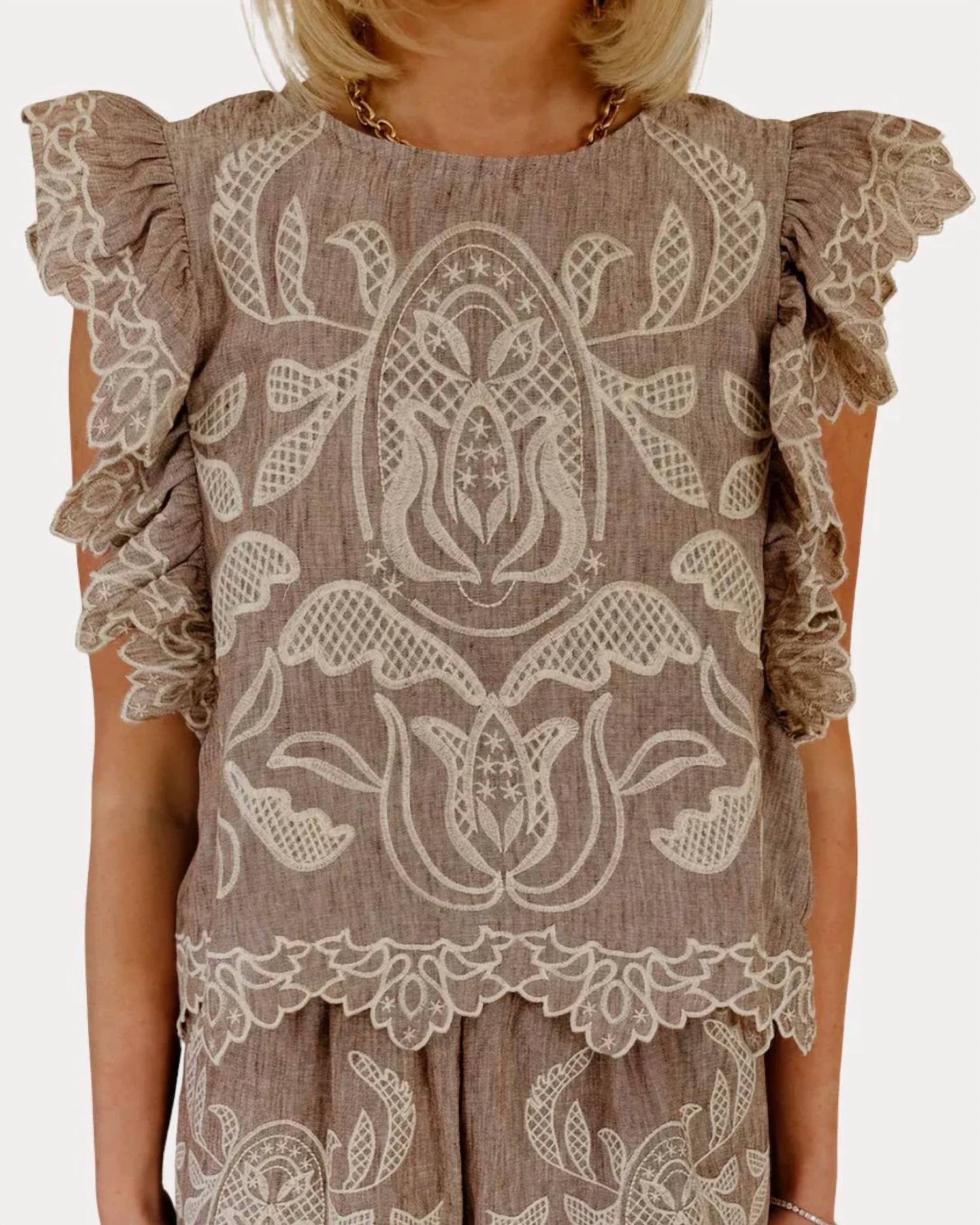 Thml - Flutter Sleeve Embroidery Detail Top