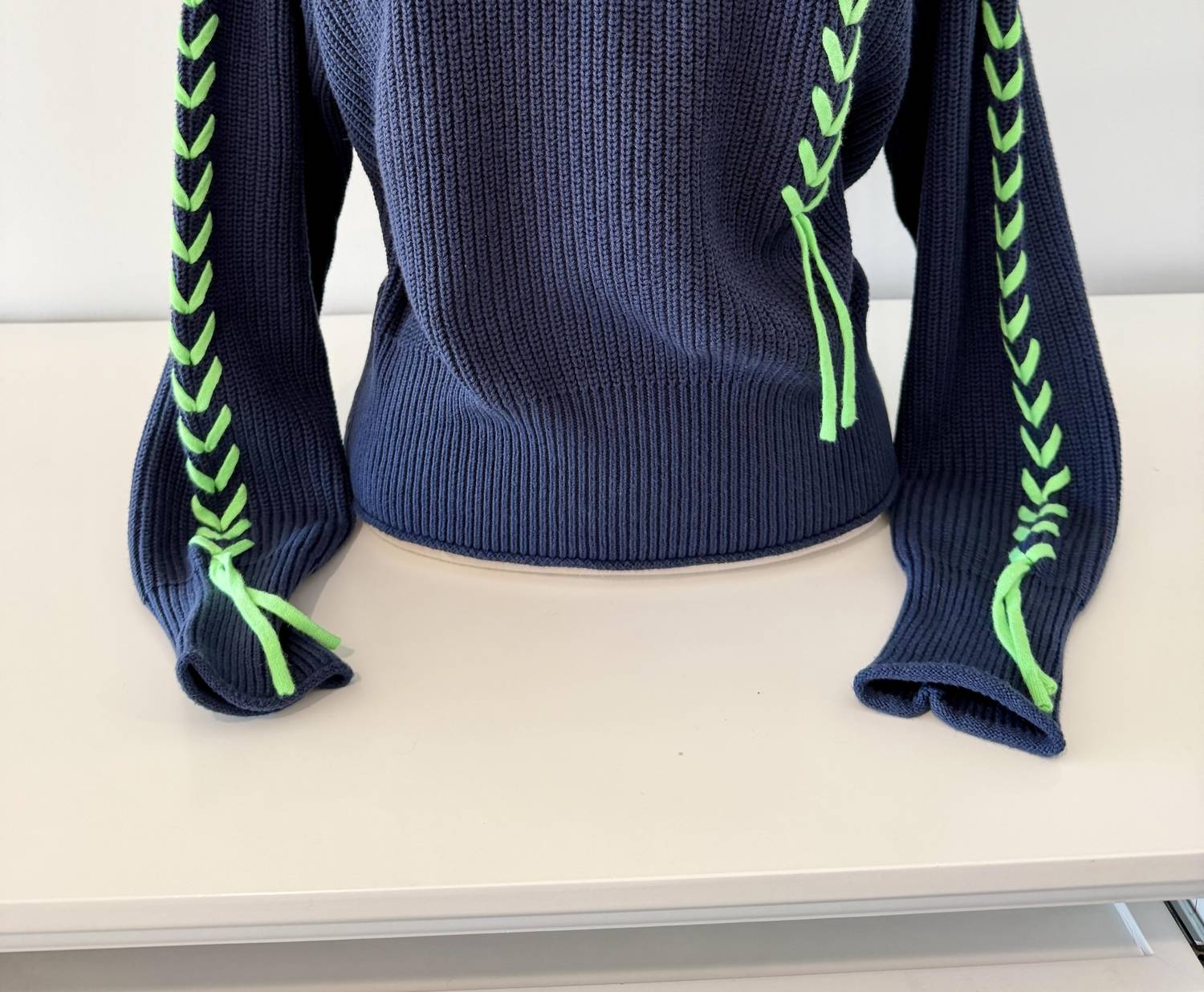Wispr Women's Presley Plait Mock Neck Sweater in navy neon green - women's sweater