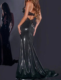 JOVANI Halter Neck Front Detailed Cut-out Prom Gown in black - women's dress - detail view