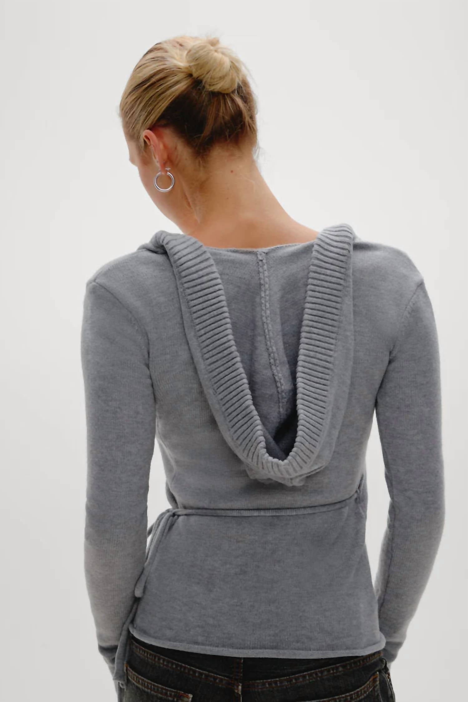 Frankies Bikinis Angel Baby Wrap Knit Sweater in cloud cover - women's sweater - detail view