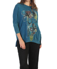 Jess & Jane Santa Monica Mineral Washed Cotton Dolman Sleeve Top in cypress - women's blouse - detail view