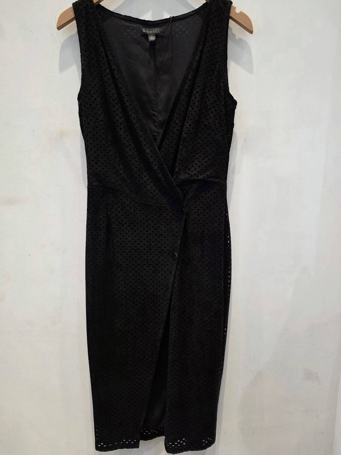 Sheri Bodell Women's Perforated Vegan Sude Snap Cross Dress in black - women's dress