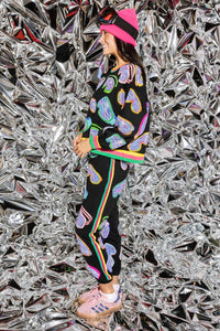 QUEEN OF SPARKLES Ski Goggle Sport Stripe Sweatshirt in black multi - women's top - alternate view