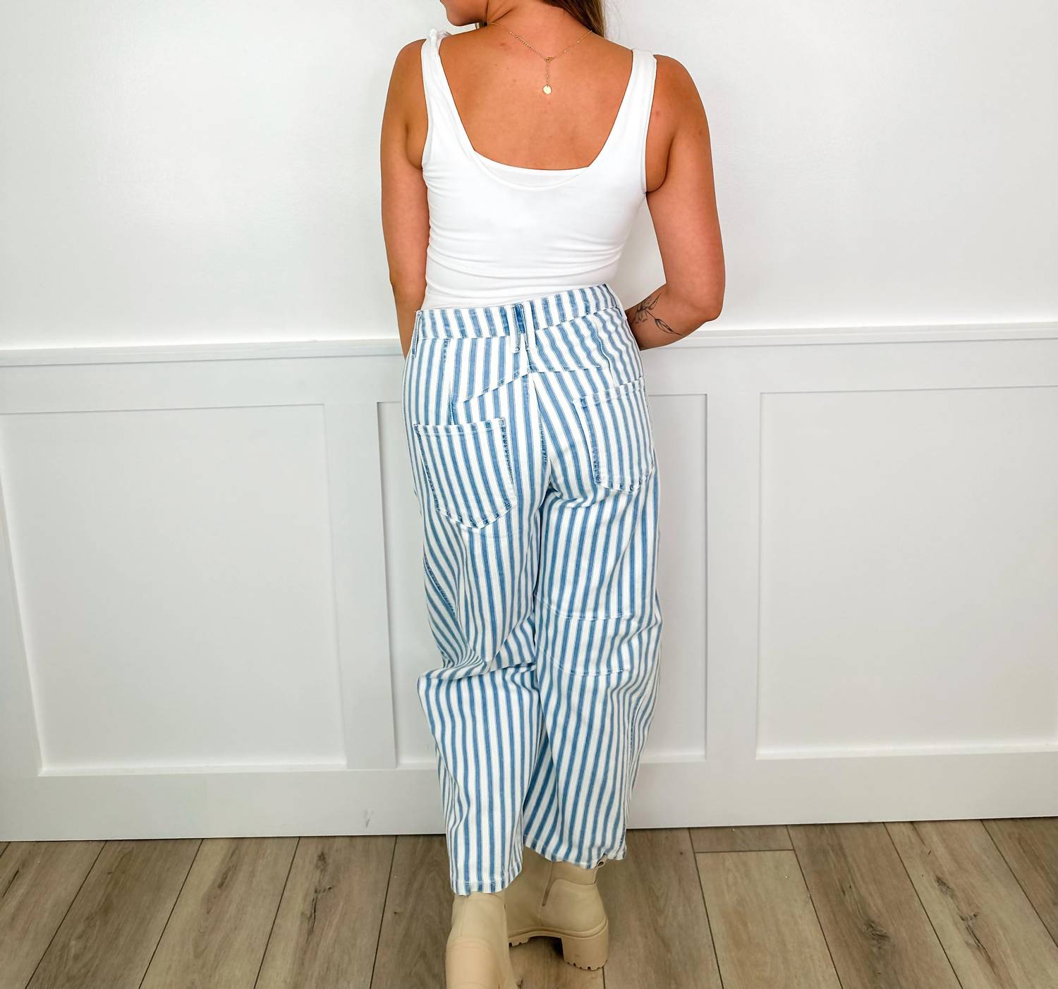 Blakeley - Sarina High-rise Barrel Leg Striped Jeans