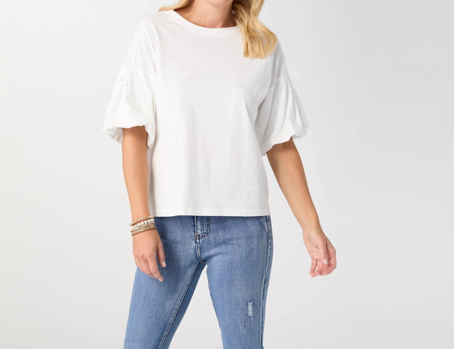 Coco + Carmen - Camille Top With Pearl Puff Sleeve