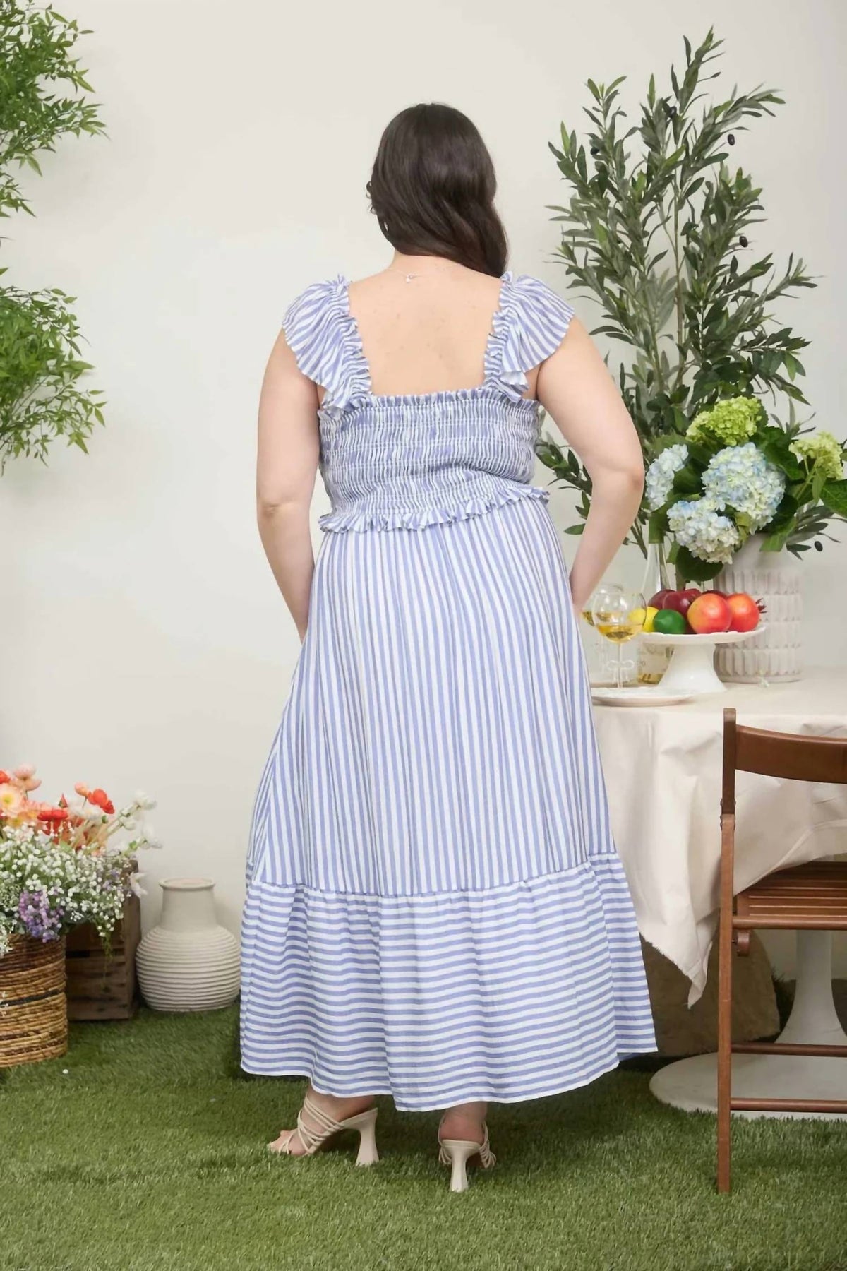 Blu Pepper - Smocked Ruffle Trim Midi Dress