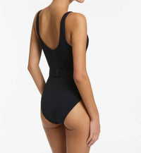 Jets - Isla Rib V-neckline Belted One Piece