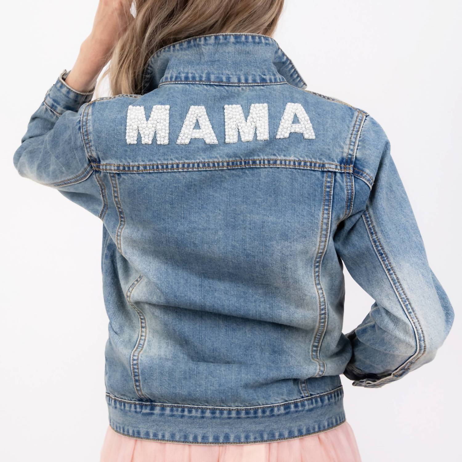 LeLaLo Denim Beaded Jacket in blue - women's jacket