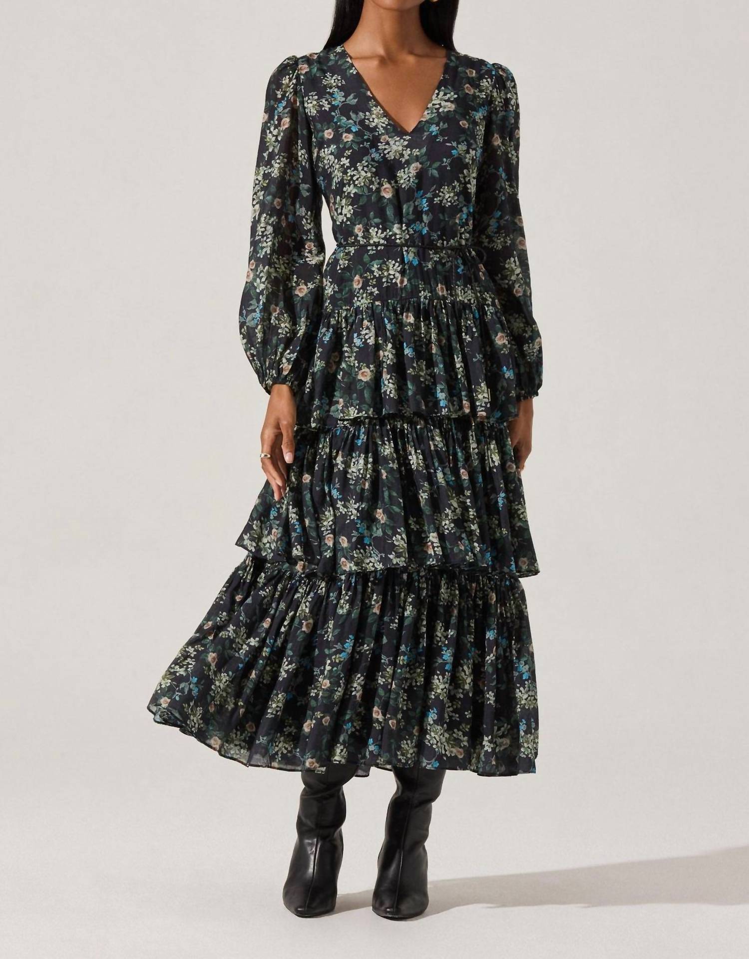 Astr - Franchesca Tiered Ruffle Floral Maxi Dress