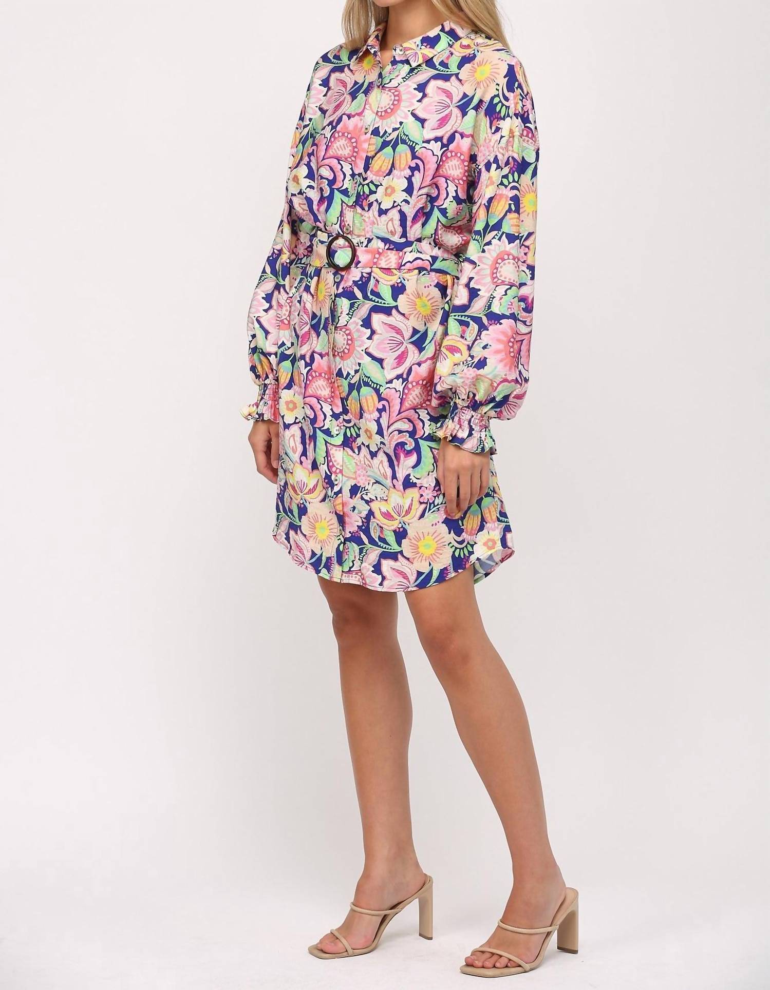 Fate By Lfd - Floral Print Belted Shirt Dress
