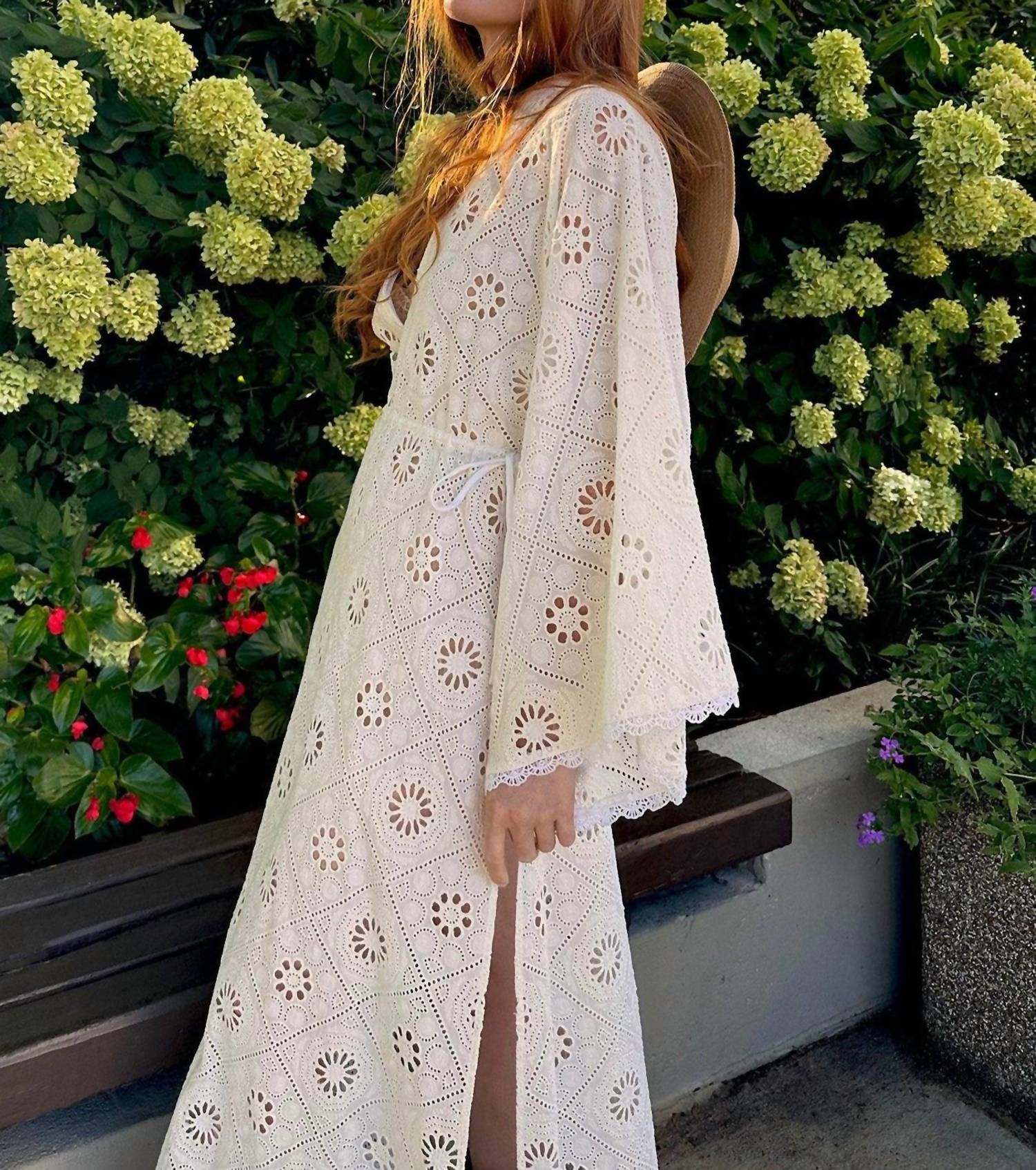 Miguelina - Ieva Diamond Eyelet Embroidered Caftan