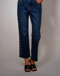 Blue B - Metal Studded High Rise Straight Leg Jeans