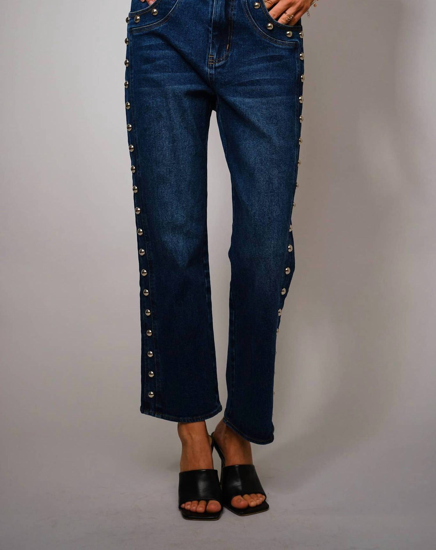 Blue B - Metal Studded High Rise Straight Leg Jeans