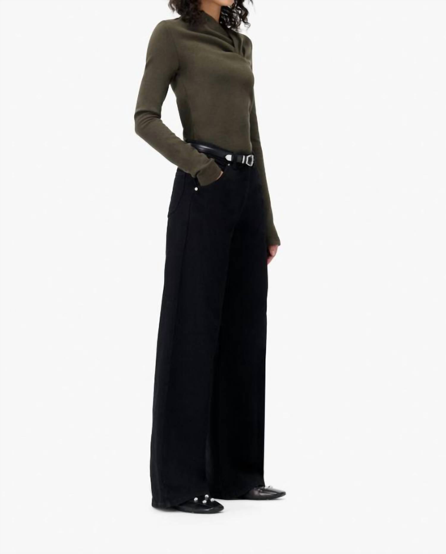 IRO Mala Asymmetrical Top in military khaki - women's long sleeve top - detail view