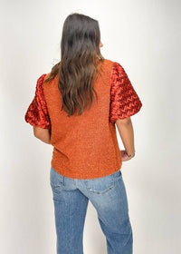 Voy - Brynn Braid Neck Weave Pattern Sleeve Top