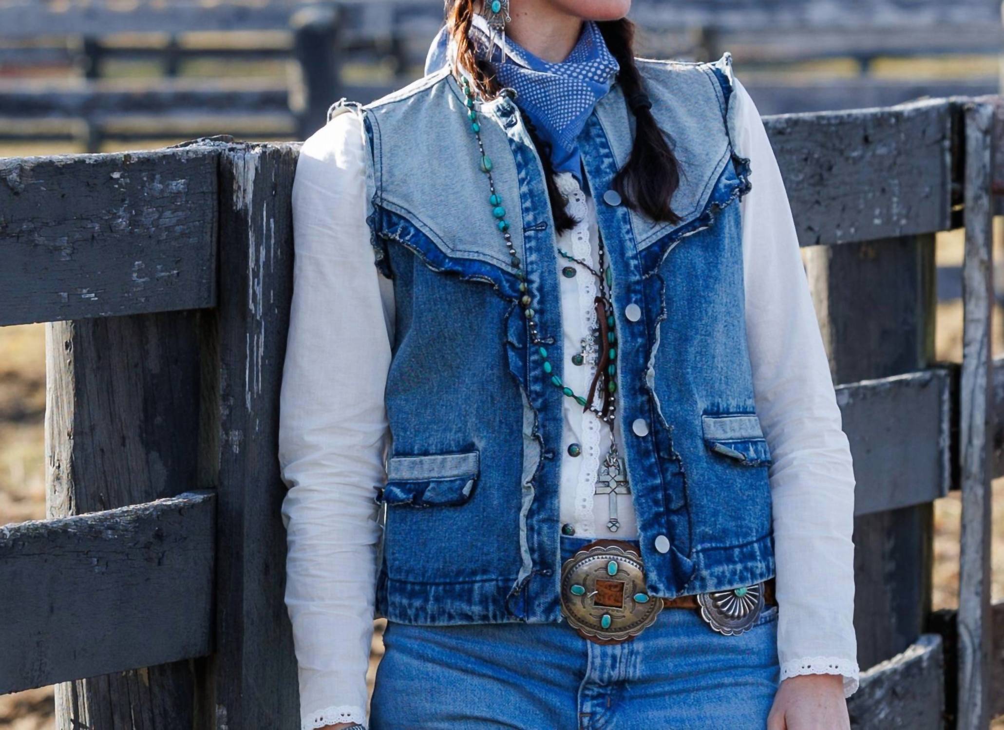 TASHA POLIZZI Jeni Denim Vest in washed blue - women's jacket